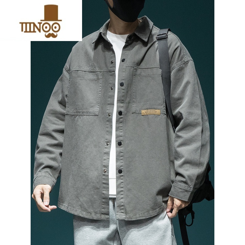 YANXU日系百搭痞帅工装衬衫男士长袖宽松大码潮牌休闲百搭衬衣外套夹克高清大图