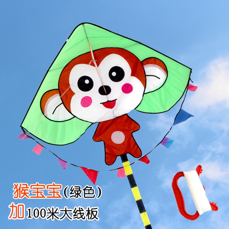 潍坊风筝 儿童卡通风筝 正品微风易飞保飞 送铃铛备用杆创意 三维工匠 绿猴宝宝加100米线板高清大图