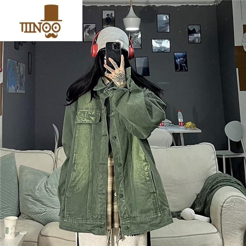 YANXU美式vibe水洗做旧牛仔外套男复古高街潮牌宽松工装休闲夹克高清大图