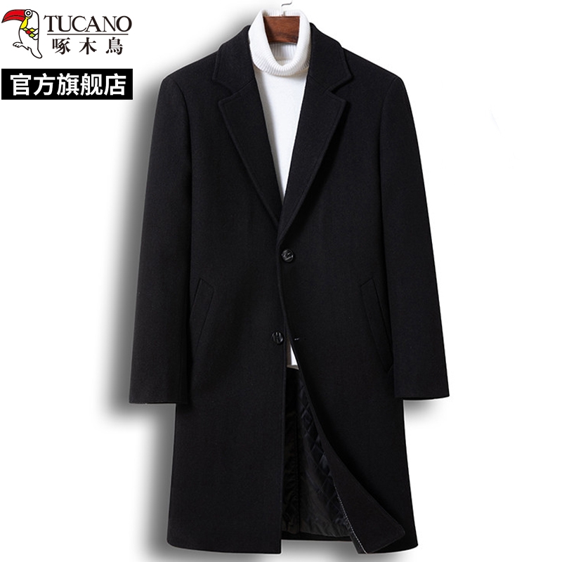 啄木鸟男士羊毛外套2024冬季加棉加厚毛呢大衣中长款高端呢子风季高清大图