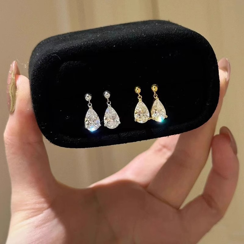 闪钻锆石小水滴吊坠耳钉女简约ins风小众高级感轻奢百搭新品耳饰送女朋友老婆情人节七夕生日礼物