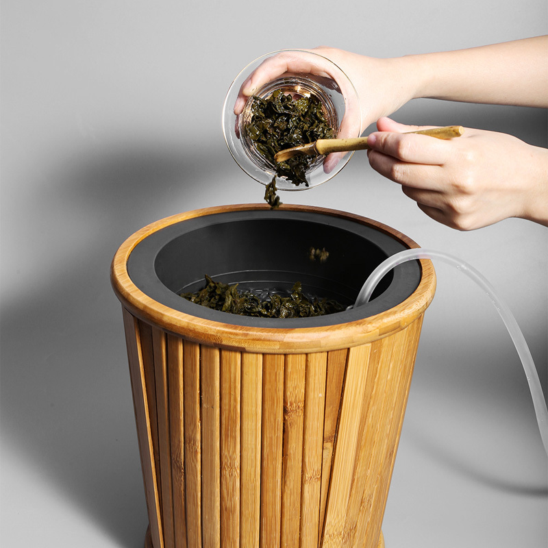 家用办公室泡茶茶渣桶竹制功夫茶道配件茶水桶茶台废水桶排水桶 一桶天下(圆本色)