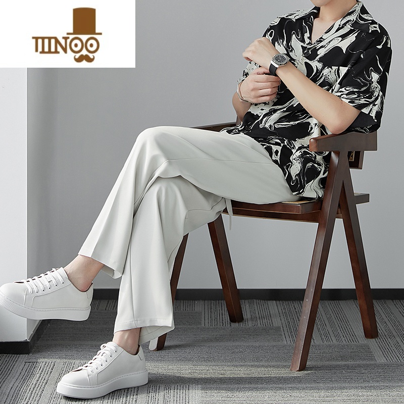 YANXU冰丝裤子男款夏天宽松垂感抽绳男裤薄款休闲裤男士轻熟风阔腿长裤高清大图