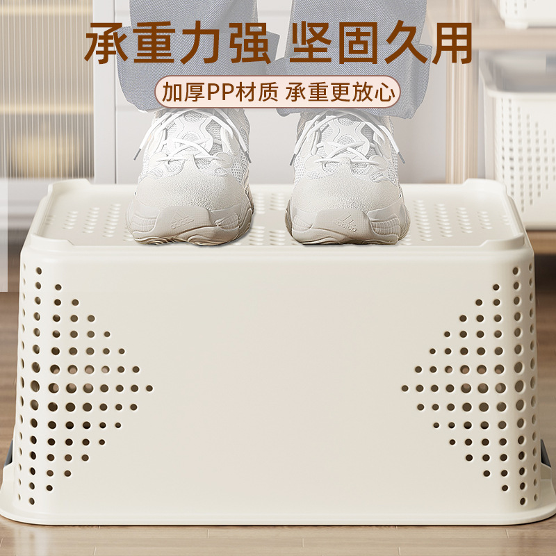 鑫鲸洲桌面收纳盒家用塑料箱厨房储物篮子杂物收纳筐神器 奶白色-特大号[5个装]高清大图