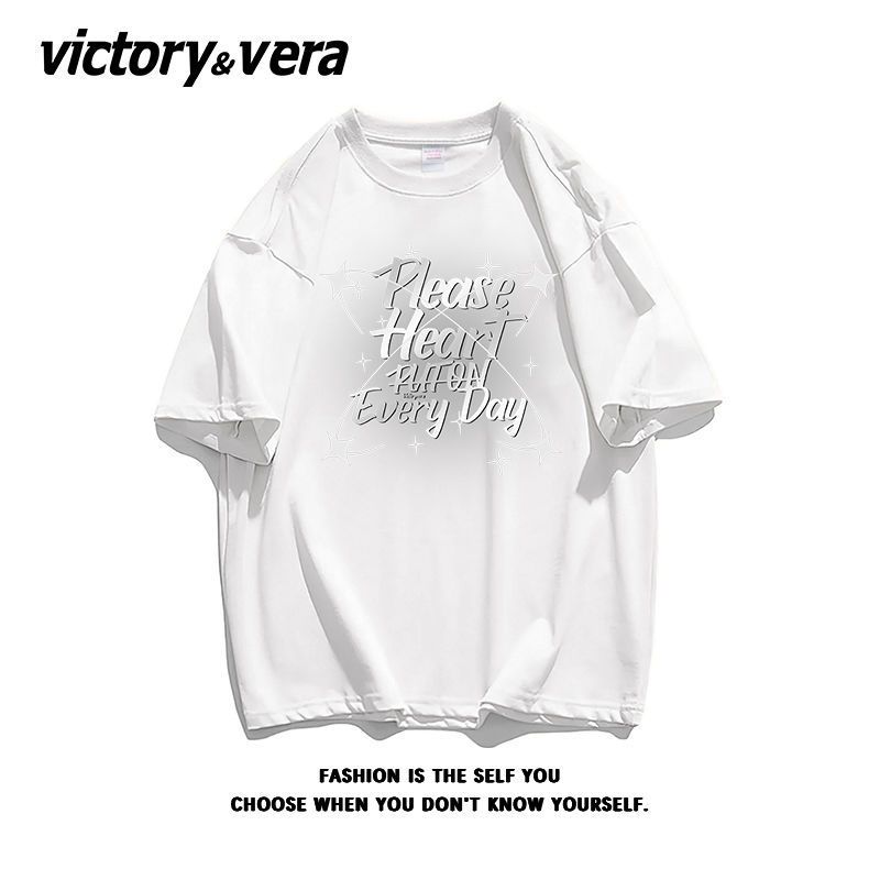 VICTORYVERA星空字母印花短袖T恤女2022夏季小众纯棉宽松半袖上衣