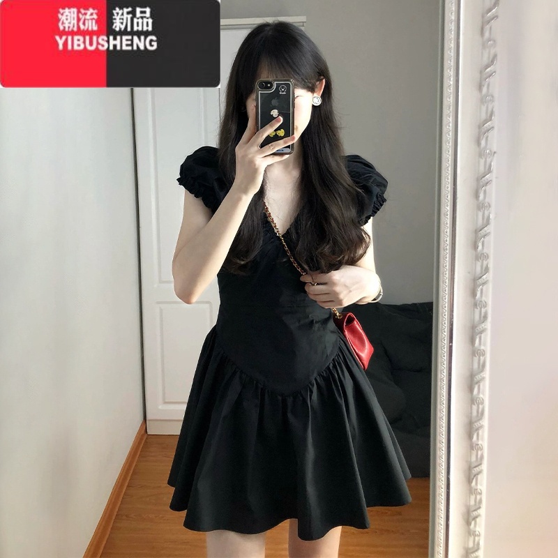 YIBUSHENGv领黑色连衣裙女裙子季短裙茶歇法式高级感气质显瘦短款小个子高清大图