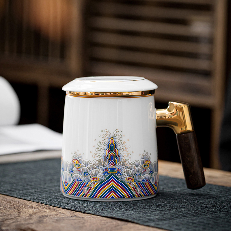 領藝 皇家御品茶水分离泡茶杯办公室水杯故宫珐琅彩陶瓷马克杯礼品