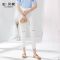 拉夏贝尔白色牛仔裤女装夏季新款高腰破洞小脚九分裤cec裤子