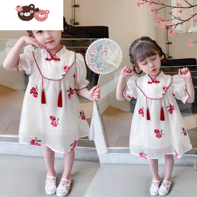 绿彩虹光女童汉服夏季2022新款儿童装中国风周岁连衣裙女宝宝改良旗袍夏款裙子