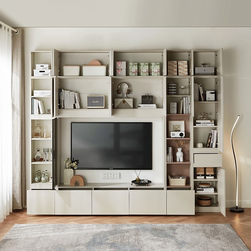 9月新品林氏家居意式极简风电视柜现代客厅高款大容量储物边柜置物架