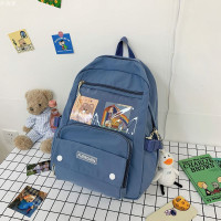 书包原创小众日系小学生2021年新款高中生初中生双肩包女简约背包 蓝色