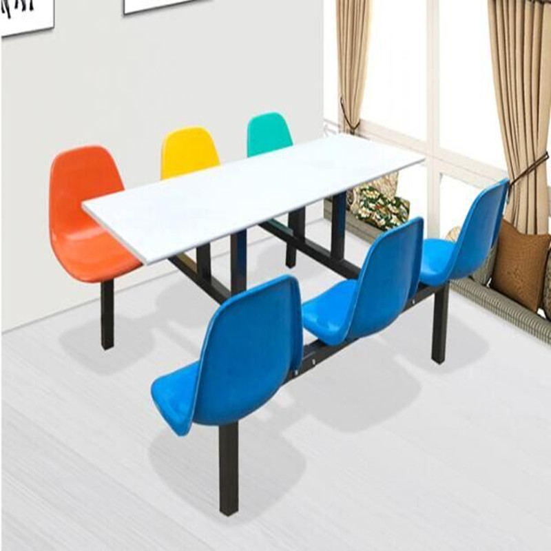 业飞食堂连体餐桌 QY-112六人位钢架餐桌