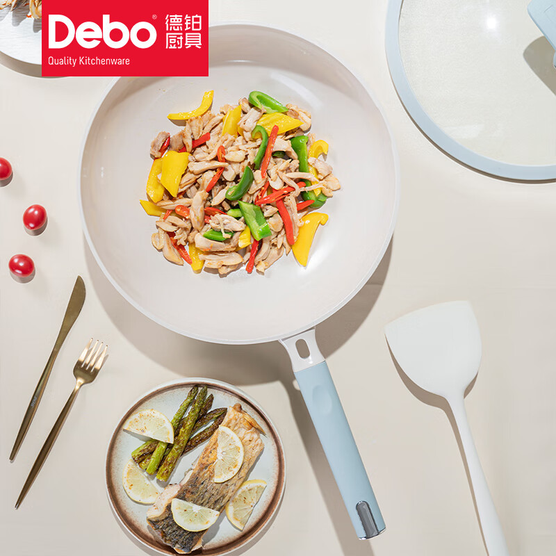 德铂(Debo) 埃菲尔含钛0涂层陶瓷炒锅煎锅国标一级不沾锅不挑灶具32cmDEP-DS417高清大图