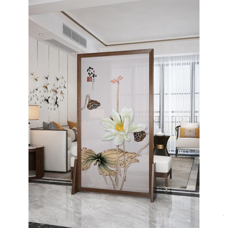 BONJEAN新中式屏风隔断客厅实木装饰卧室玄关荷花座屏禅意简约现代小户型高清大图