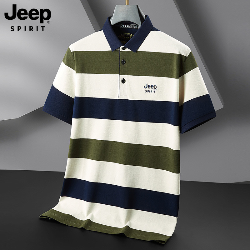 JEEP SPIRIT 条纹短袖POLO衫男装夏季新款高级感翻领半袖男士上衣