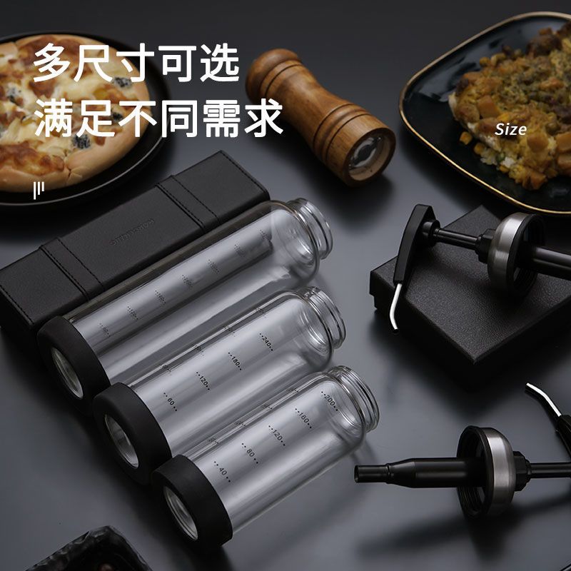 酱料压嘴挤压瓶家用蚝油瓶辣椒酱按压嘴酱油醋调料瓶油壶厨房用品 200ml不锈钢嘴按压瓶
