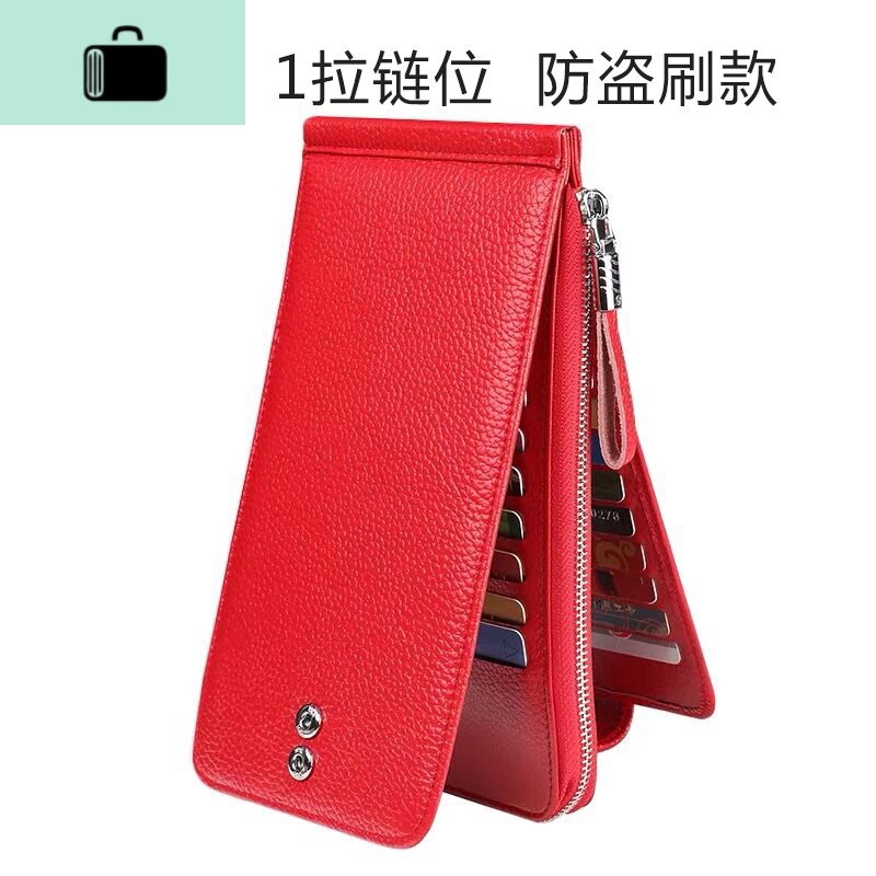 防盗刷防消磁卡包男士20多卡位超薄钱包女皮卡夹大容量银行卡套NEW LAKE 红色荔枝纹40卡-防盗刷版