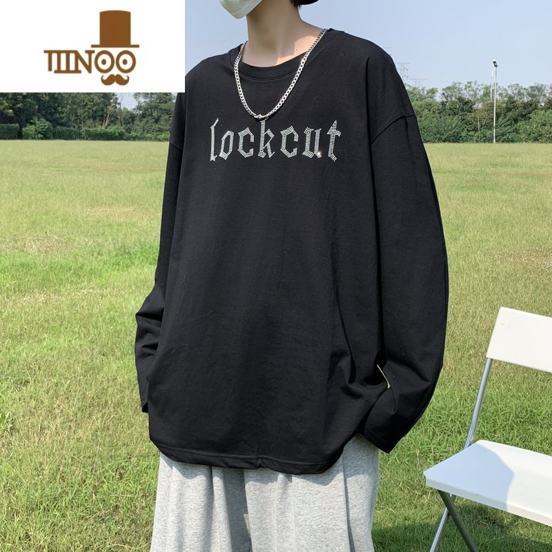 YANXU长袖t恤男内搭新款潮牌宽松高街ins潮流百搭烫钻卫衣潮