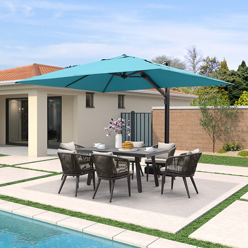 紫叶户外遮阳伞庭院伞户外伞花园伞太阳伞室外别墅露台院子罗马伞 2.7x3.65米湖蓝色【配500斤水箱底座】