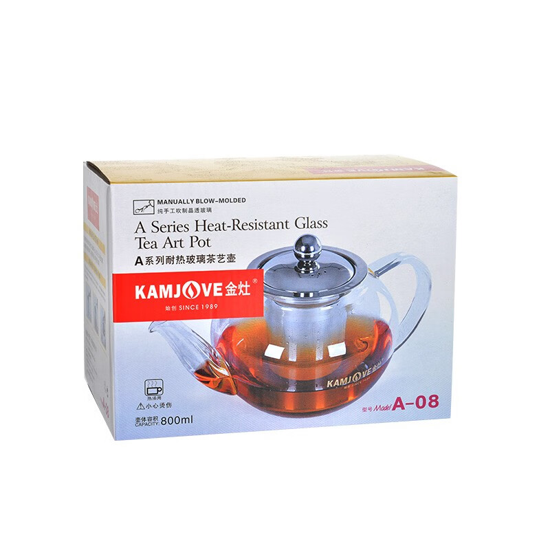 金灶 玻璃泡茶壶耐高温304不锈钢过滤花茶壶飘逸杯煮茶壶简约式茶艺壶 A-08[800ml]高清大图