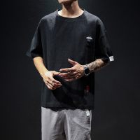 梵克公牛夏季日系宽松休闲麻短袖T恤男士大码胖子潮流半袖潮牌丅打底衫