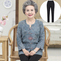 迪鲁奥（DILUAO)高端轻奢老年人奶奶装长袖70岁老太太中女装妈妈装秋装上衣老人衣服女_598 浅色上衣+裤子 XXXL建议120-130斤