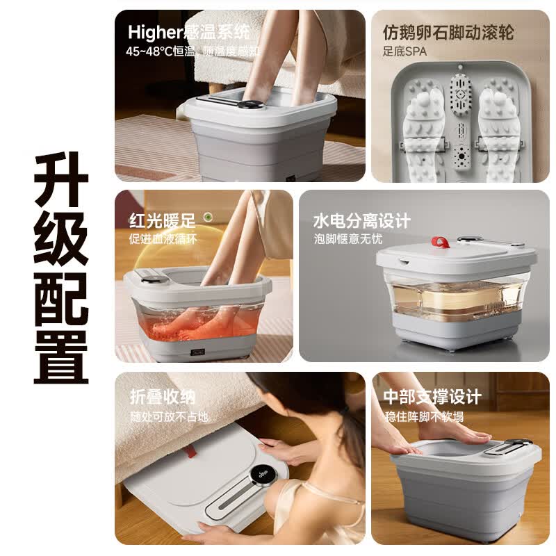 爱国者(aigo)爱国者折叠足浴盆AZYP-50W01全自动软胶按摩足浴盆恒温足浴器杀菌洗脚盆 白色高清大图