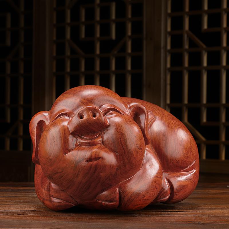 美帮汇黑檀木猪摆件一对木头发财猪实木生肖猪家居客厅电视柜装饰品高清大图