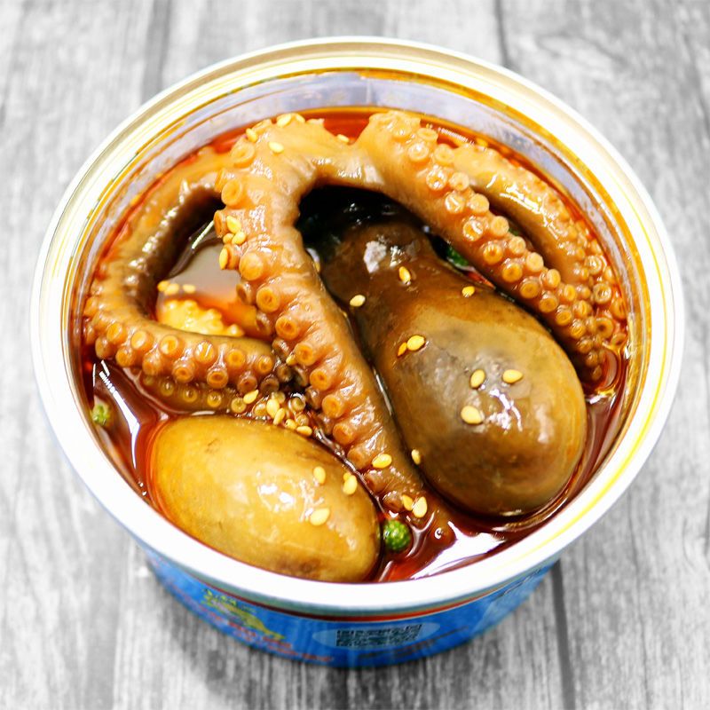 赛卡伊熟食八爪鱼爆头大长腿麻辣海鲜罐头章鱼有墨网红香辣鱿鱼即食