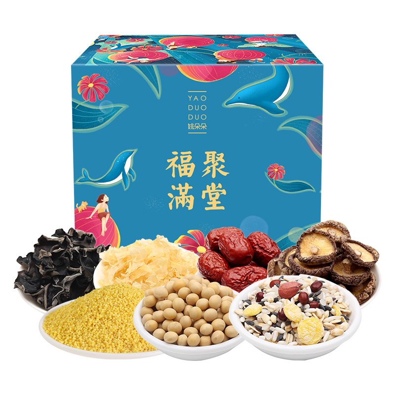姚朵朵 福聚满堂1400g 八宝粥料 黄小米木耳银耳杂粮干货礼盒