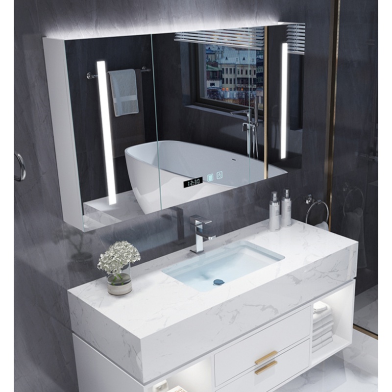 大理石浴室柜组合智能轻奢双盆简约洗脸盆洗手台盆柜卫生间洗漱台定制