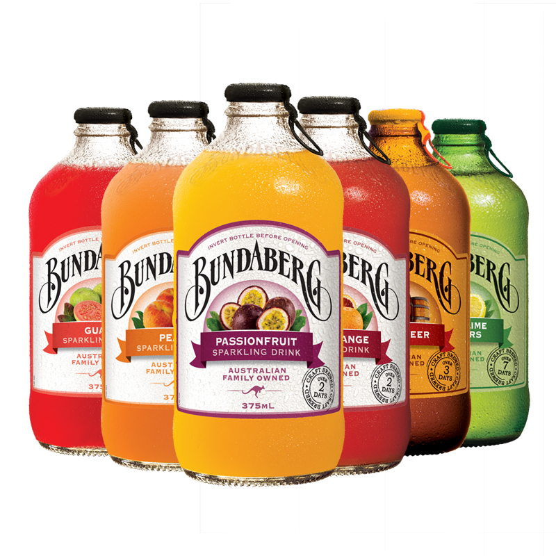 澳洲进口bundaberg宾得宝百香果血橙葡萄柚混合果味汽水饮料375ml6