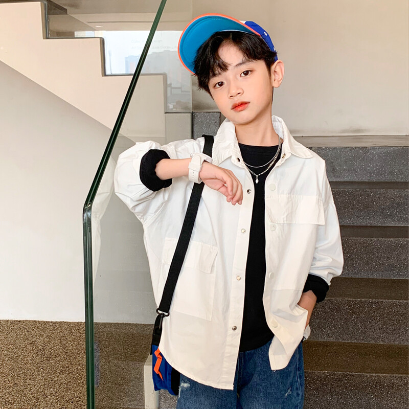 乌鹿儿童装男童春装衬衫2022年新款儿童白色春秋款男孩长袖纯棉衬衣潮