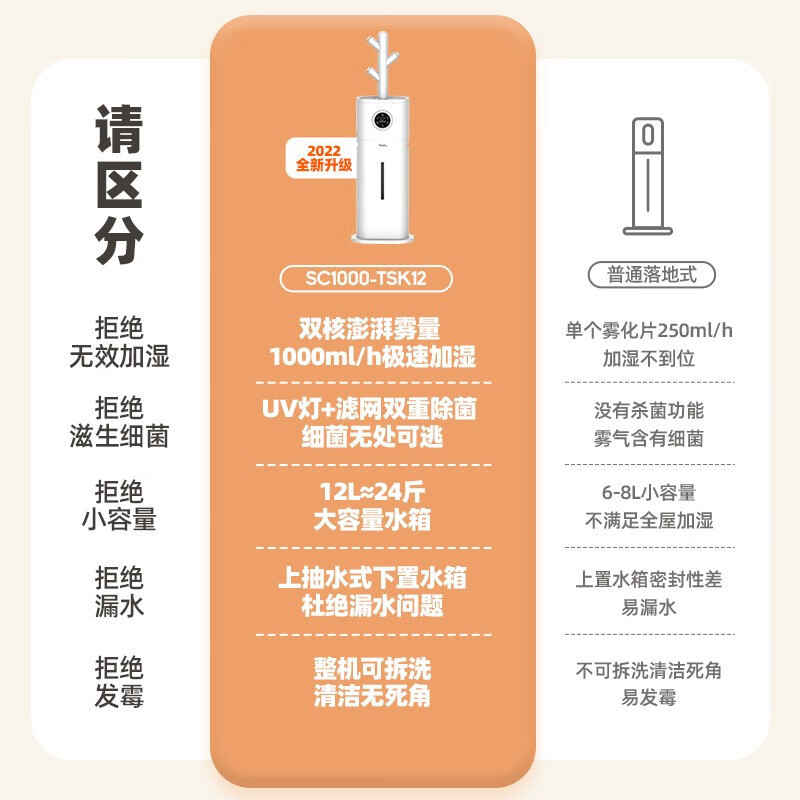 亚都(YADU) 亚都落地式加湿器SC1000-TSK12家用客厅大容量大雾量智能紫外线高清大图