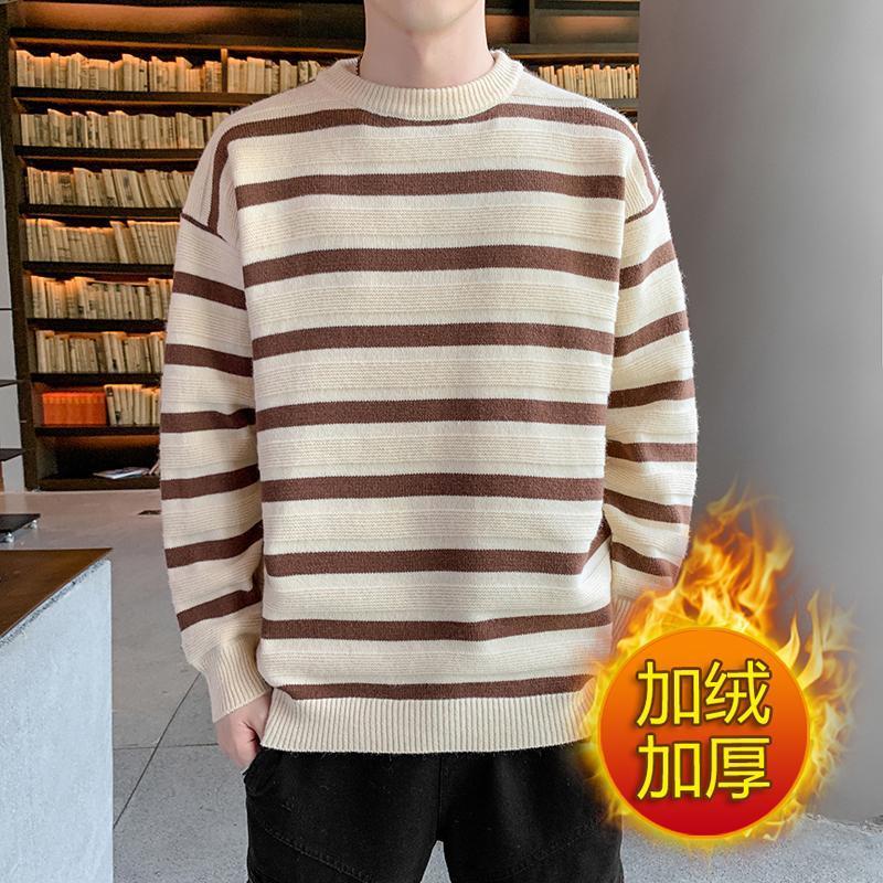 秋冬季青少年毛衣男装韩版潮流初中学生高中生打底衫加厚款保暖 1006咖啡色加绒 XL建议：120-135斤