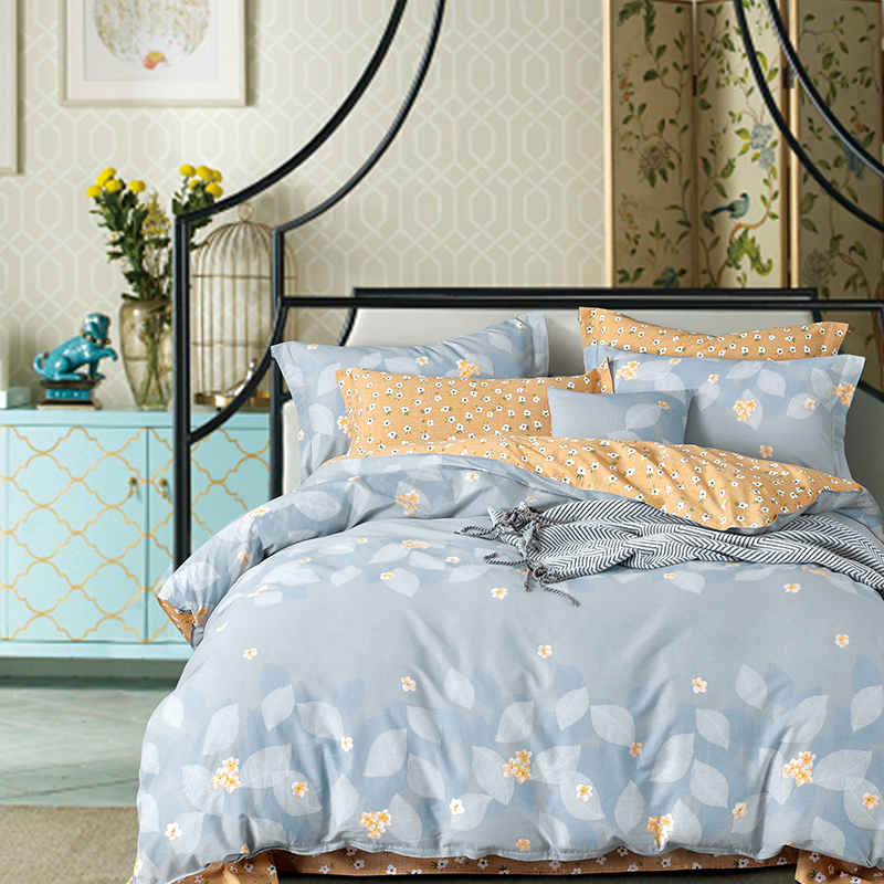 博洋家纺beyondhometextile夏花纯棉四件套蓝色