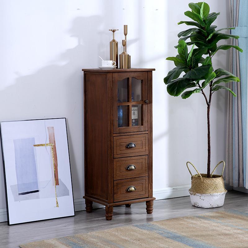 实木小酒柜单靠墙客厅柜子简约多功能玻璃餐边柜电视边柜定制 咖啡色