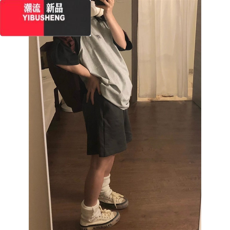 YIBUSHENG美式五分运动短裤女季2024新款休闲宽松bf慵懒直筒半截中裤高清大图