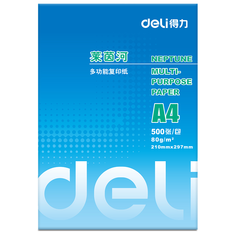 得力(deli)莱茵河A4复印纸 80g打印复印纸A4纸白纸 500张1包办公用品5包1箱