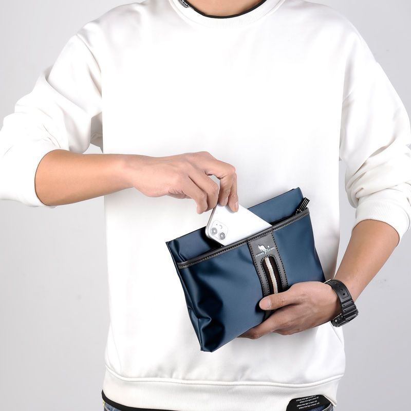 新款手抓包男士手拿包帆布大容量横款休闲气质牛津布夹包手包