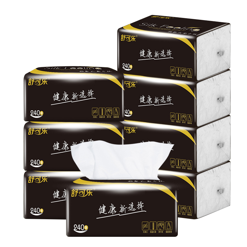 舒可乐 可湿水抽取式纸面巾4层60抽每包 原生木浆抽纸纸巾实惠装餐巾纸家庭装纸抽卫生纸家用母婴可用 10包装