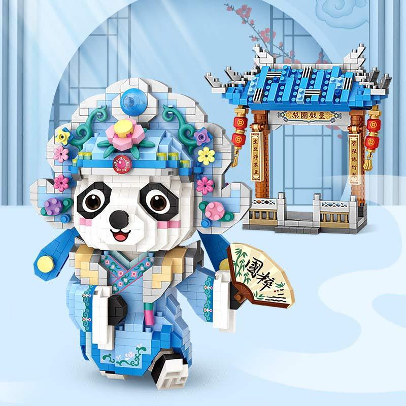 loz/俐智微钻小颗粒积木国潮玩具花旦青衣小生武生小熊猫益智拼装摆件