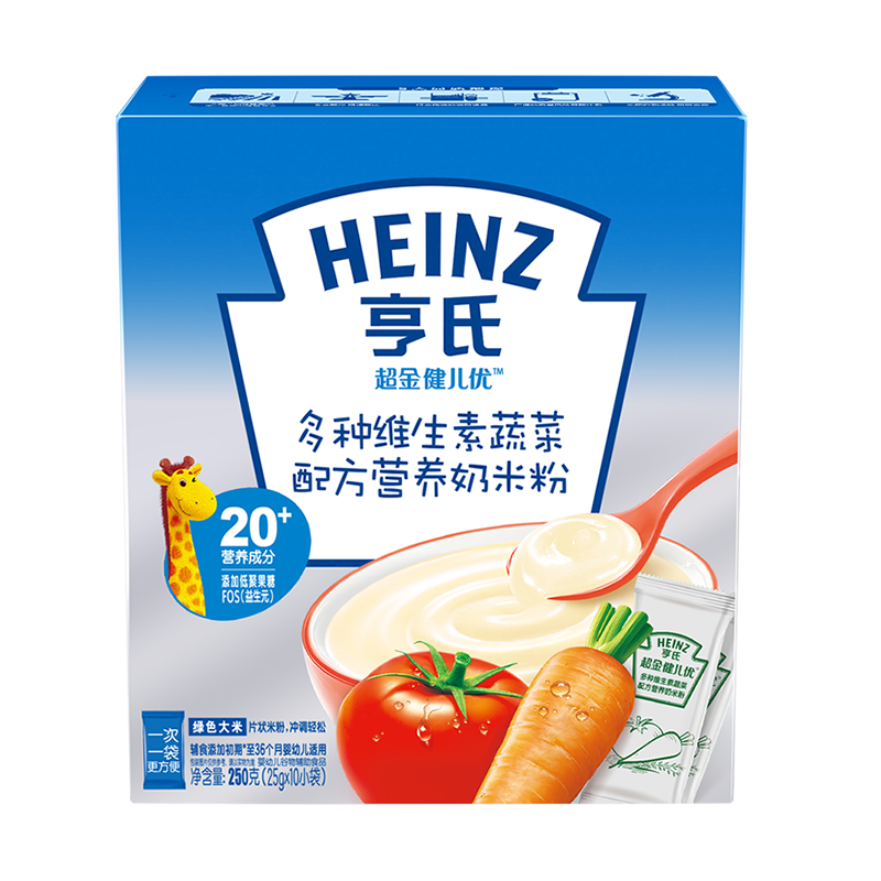 亨氏(Heinz)超金健儿优多种维生素蔬菜营养奶米粉250g适用辅食添加初期以上至36个月 宝宝辅食婴儿米粉米糊1段米粉高清大图