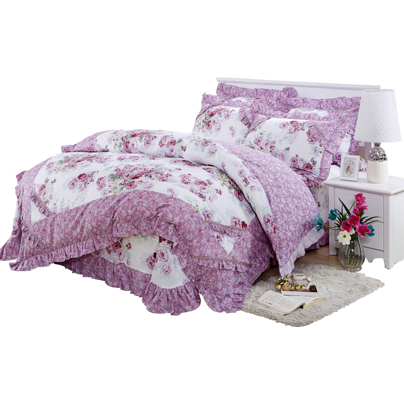 美帮汇四件套全棉全棉同款带花边春季少女心田园小碎花床单韩式粉色