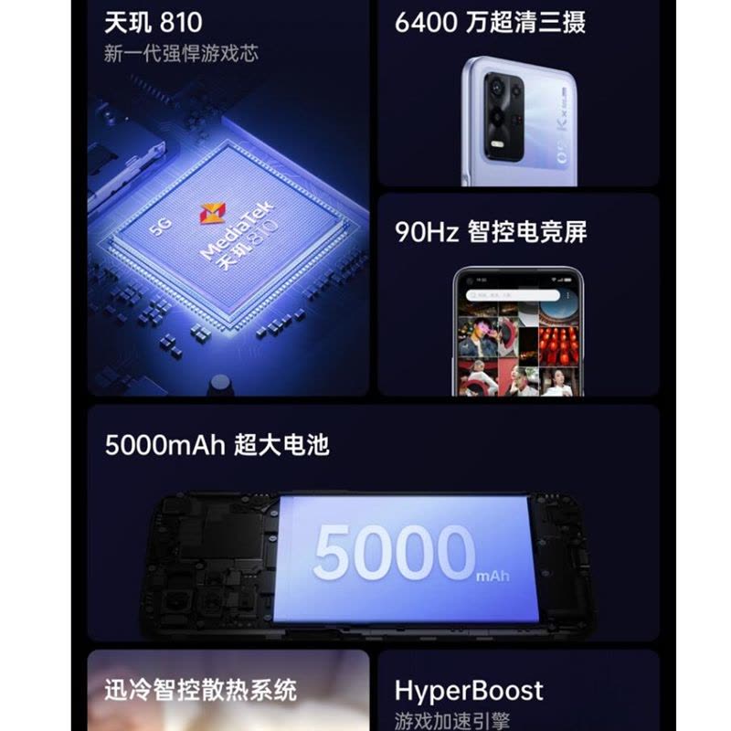 OPPO K9x 银紫超梦 8GB+128GB 5G手机 5000mAh超大电池 90Hz智控电竞屏 6400万超清三摄 天玑810强悍游戏芯图片