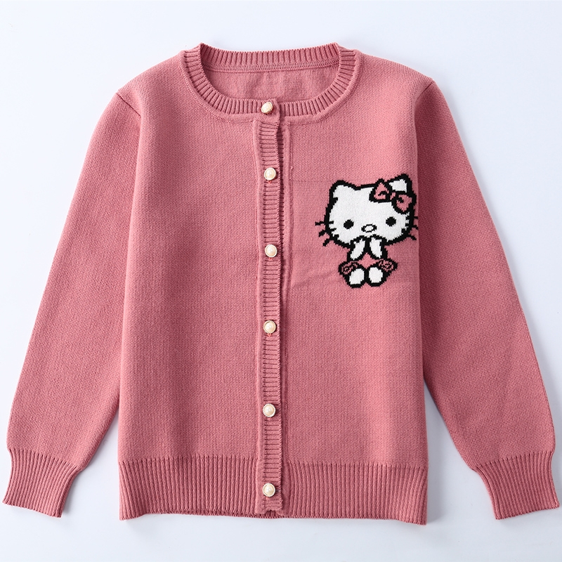儿童羊毛衫女童韩版外套kt猫童装加厚针织衫宝宝圆领开衫