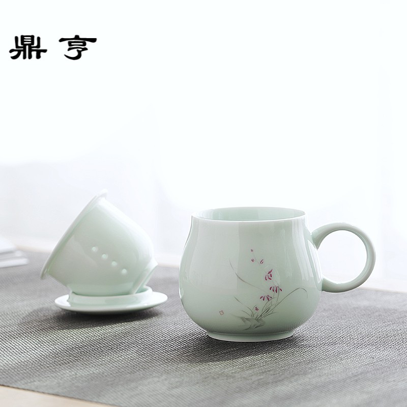 鼎亨苹果杯陶瓷个人泡茶杯带盖过滤茶杯马克杯家用喝茶杯子办公杯