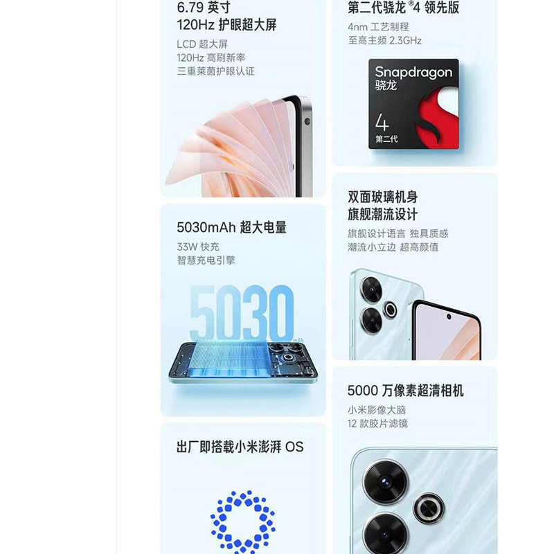 小米Redmi Note13R 浅海蓝 12GB+512GB 骁龙4二代芯 5000W像素 5030mAh大电量 小米手机 note13高清大图