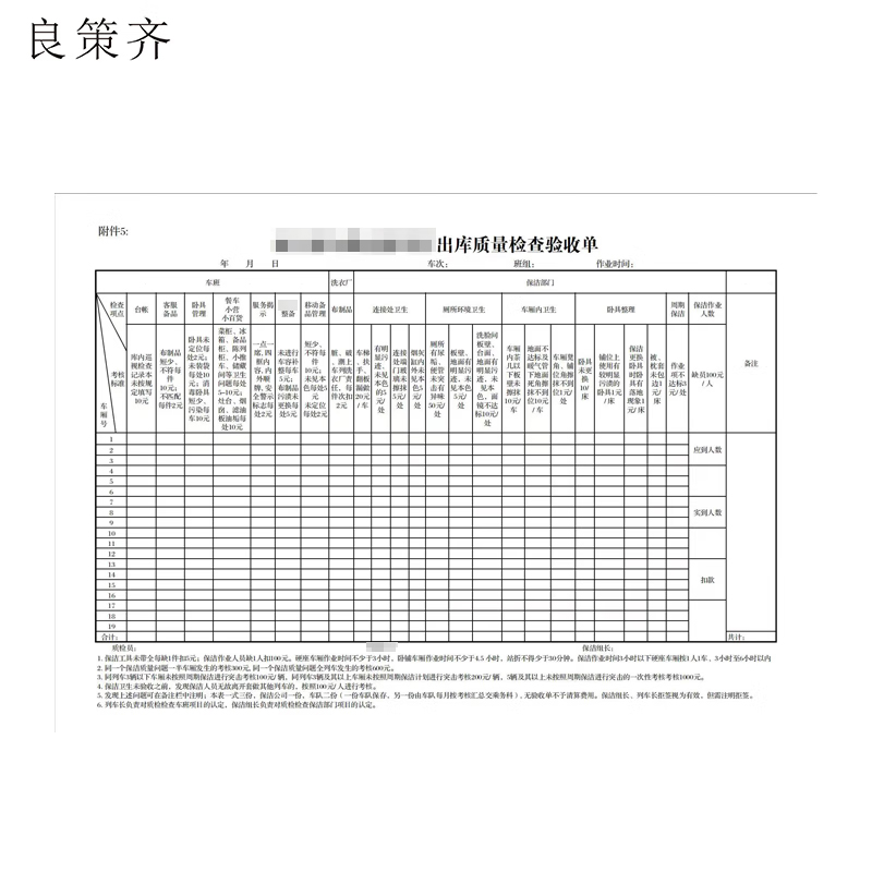 良策齐出库质量检查210*297mm本