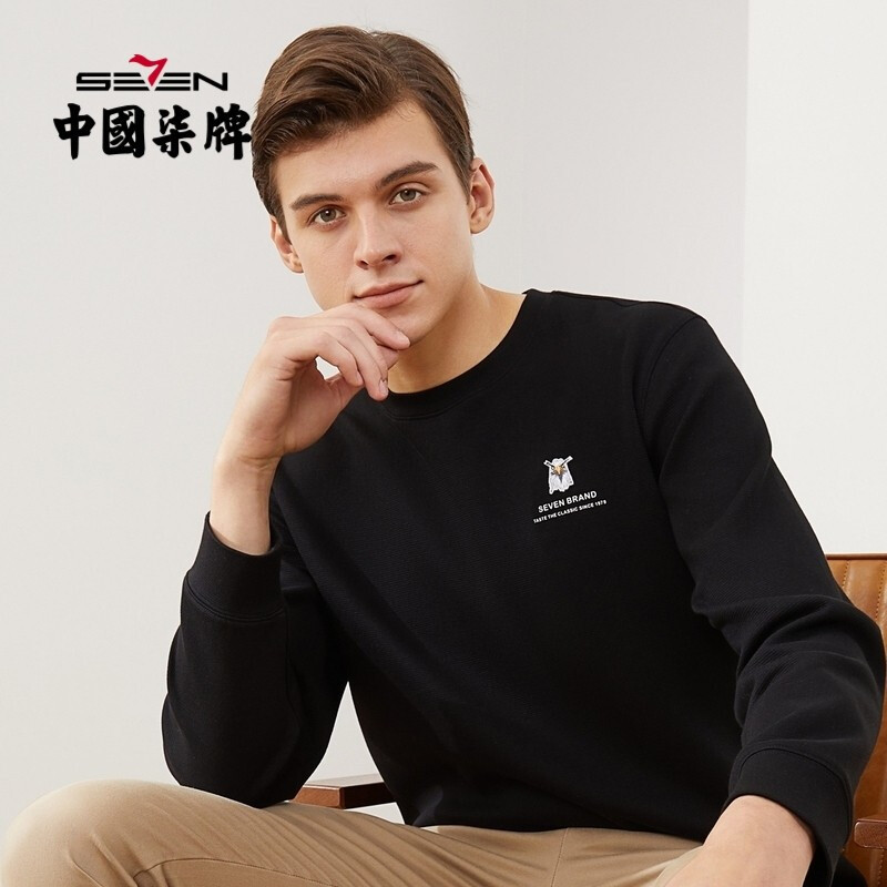 [柒先生系列]柒牌男装长袖套头卫衣运动休闲风鹰头绣章多色上衣121jw